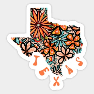 Texas State Design | Artist Designed Illustration Featuring Texas State Filled With Retro Flowers with Retro Hand-Lettering Sticker